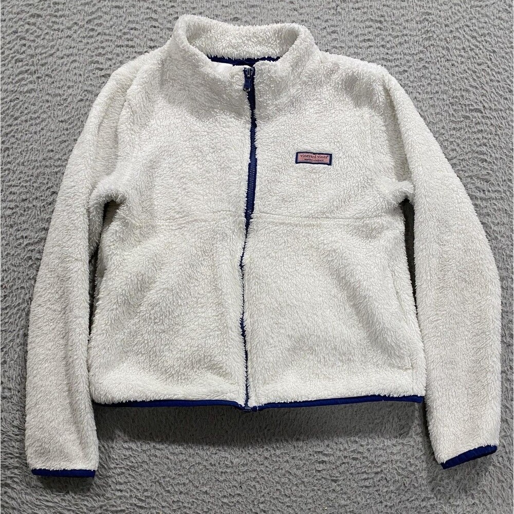 Vineyard Vines Jacket Youth XL 16 White Sherpa Fleece Full Zip Lined Cozy
